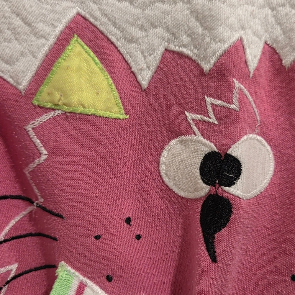 Vintage 1989 Ocean Pacific Pink Cat Tracksuit Set Kids Size 4T 80s OP Fleece - Picture 3 of 11